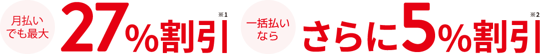 月払いでも25%割引※1 さらに 一括払いなら28.75%割引※2